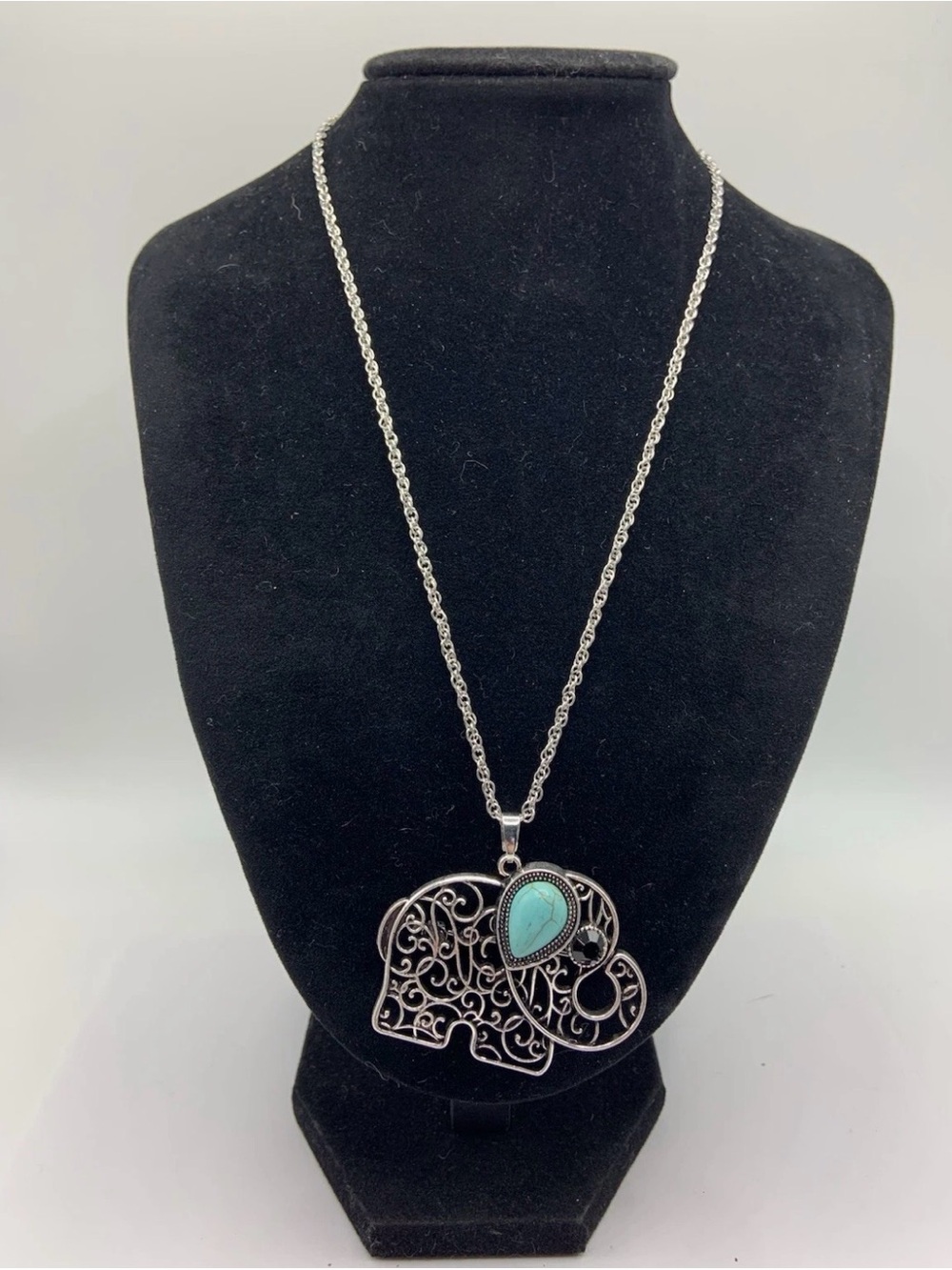 Faux Turquoise Teardrop Elephant Pendant/Brooch Necklace - Women Jewelry